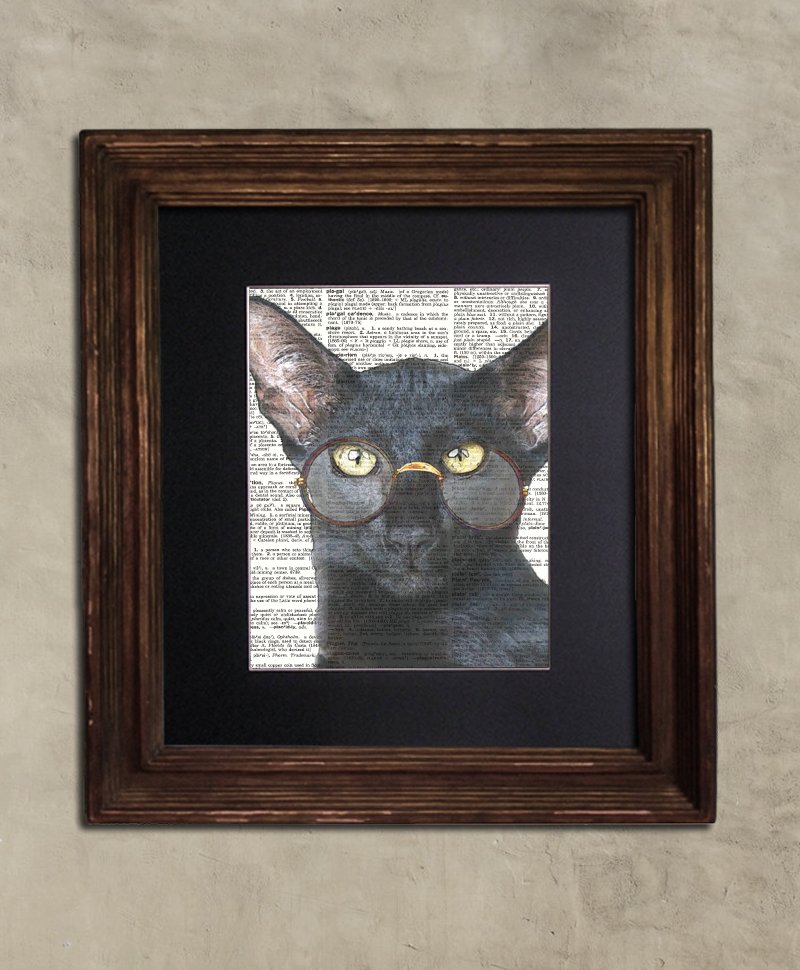 Dictionary Print: Meritorious Steampunk Black Cat, Steampunk Cat Art Print