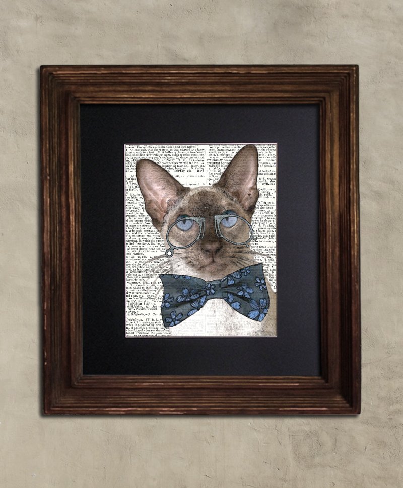 Dictionary Print: Studious Steampunk Siamese, Steampunk Cat Art Print