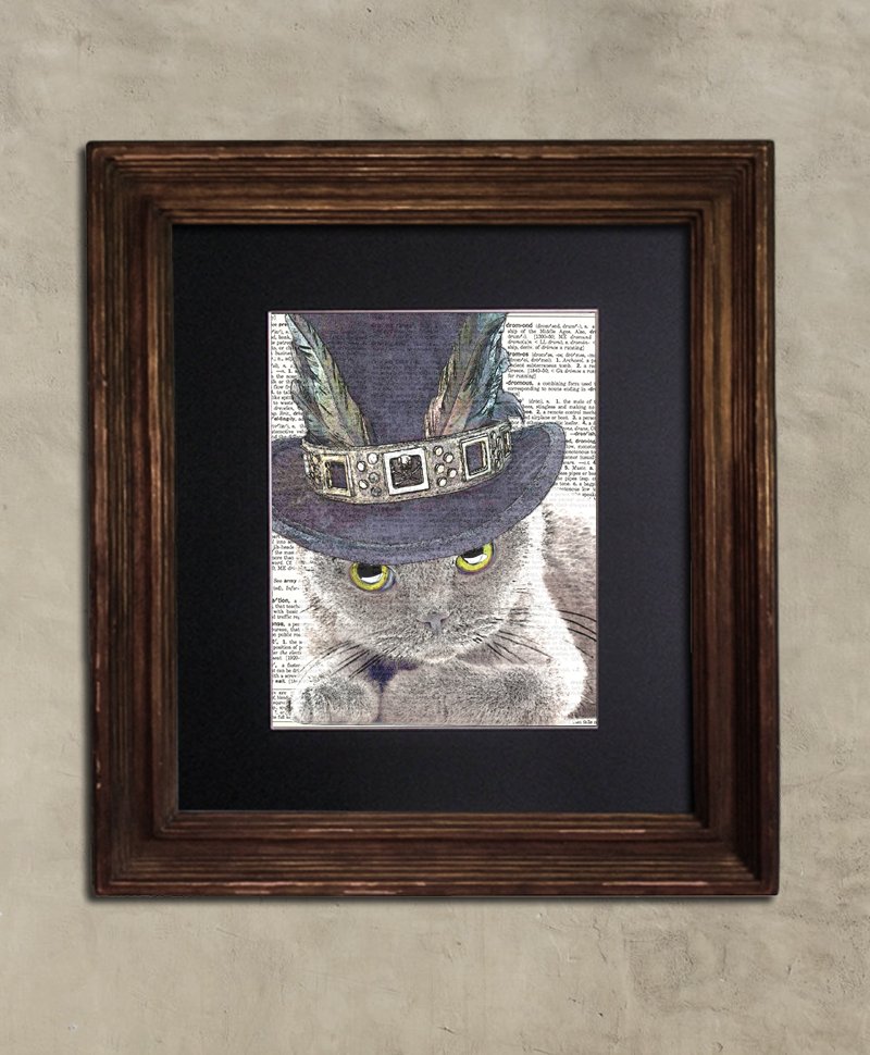 Dictionary Print: Allegiant Steampunk British Shorthair Cat in Top Hat, Steampunk Cat Art Print