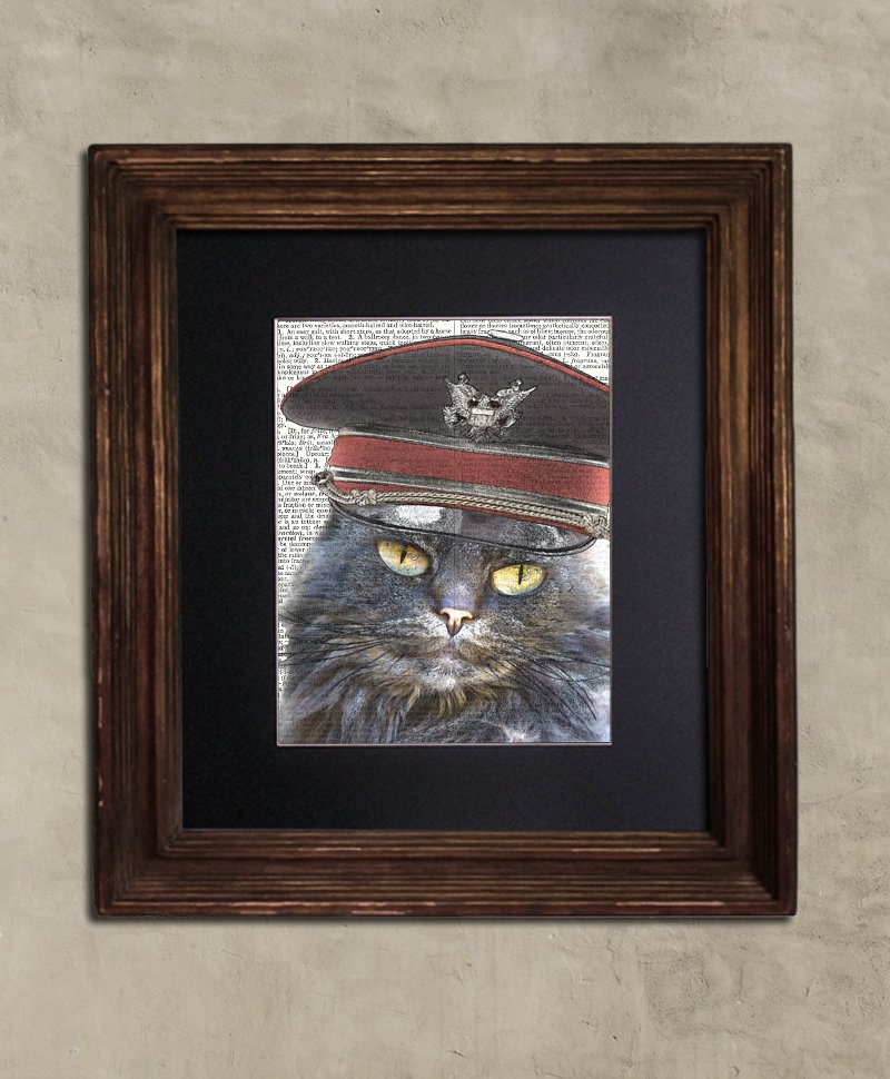 Dictionary Print: Decisive Steampunk Grey Cat, Steampunk Cat Art Print