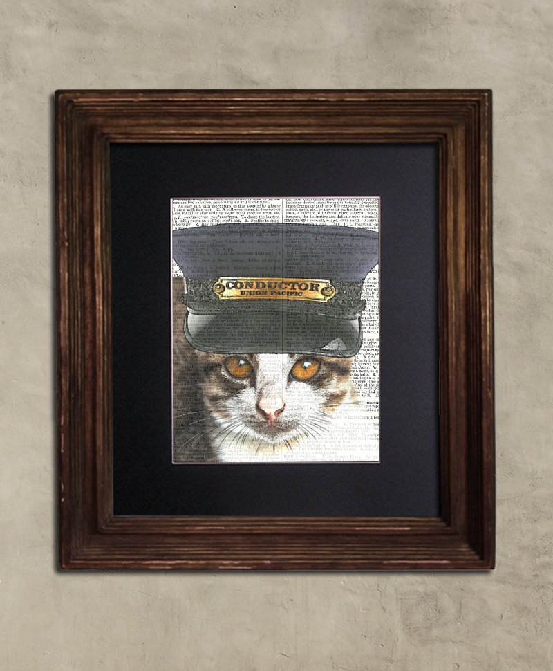 Dictionary Print: Officious Steampunk Tabby Cat, Steampunk Cat Art Print