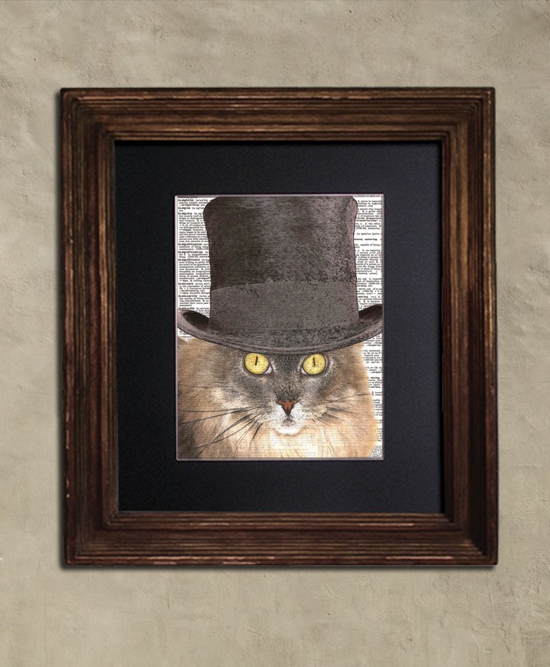 Dictionary Print, Cat Art: Attentive Siberian Cat, Steampunk Cat Art Print