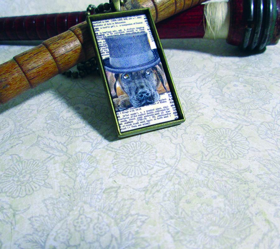 Steampunk Necklace: Brass Rectangle, Steampunk Dog Pendant - Capricious Fawn Great Dane