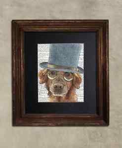 Steampunk Dog - Dictionary Art: Delirious Golden Retriever in Top Hat