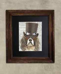 Steampunk Dog - Dictionary Art: Dandy King Charles Spaniel in Top Hat