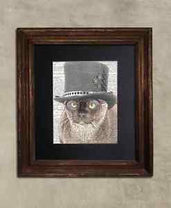 Steampunk Cat - Dictionary Art: Delectable Burmese Cat in Top Hat