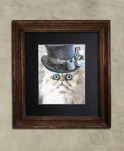 Steampunk Cat - Dictionary Art: Bewildered Persian Cat in Frilly Hat