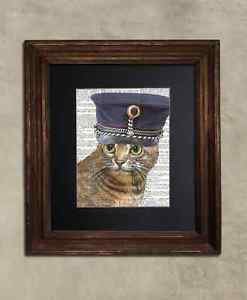 Steampunk Cat - Dictionary Art: Cheeky Bengal Cat in Vintage Belgian MP Cap