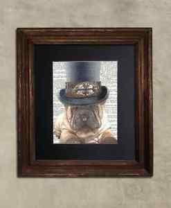 Steampunk Dog - Dictionary Art: Frenzied Sharpei Dog in Top Hat