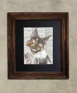 Steampunk Cat - Dictionary Art: Circumspect Maine Coon Cat in Glasses