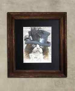 Steampunk Cat - Dictionary Art: Fanciful Ragdoll Cat in Frilly Hat