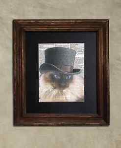 Steampunk Cat - Dictionary Art: Benevolent Steampunk Balinese Cat in Top Hat