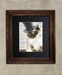Steampunk Cat - Dictionary Art: Quizzical Ragdoll Cat in Top Hat