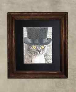 Steampunk Cat - Dictionary Art: Au Courant Steampunk Tabby Cat in Top Hat