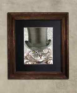 Steampunk Cat - Dictionary Art: Distinguished Striped Tabby Cat in Top Hat