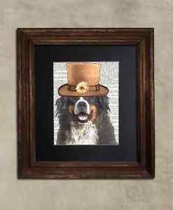 Steampunk Dog - Dictionary Art: Quirky Bernese Mountain Dog in Top Hat