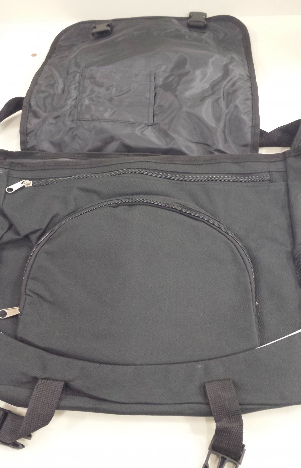 Black messenger bag with NYSATE logo on front