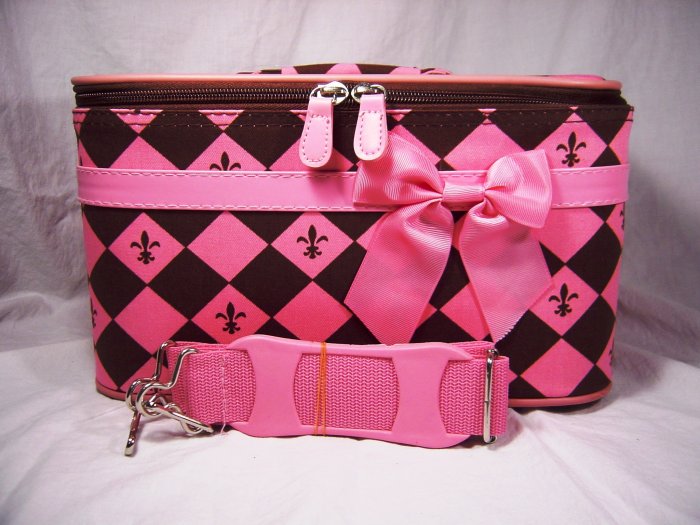 Small Pink and Brown Cosmetic Train Case