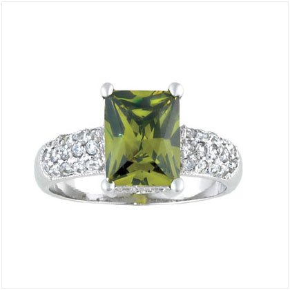 GREEN SQUARE CZ SILVER RING