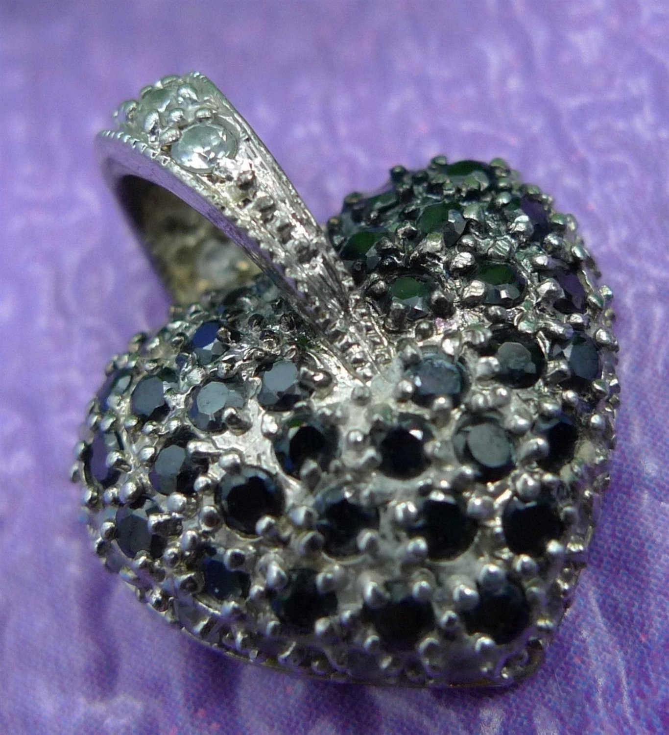 Silver Heart Pendant w/ Black Or Dark Blue and White Cubic Zirconia