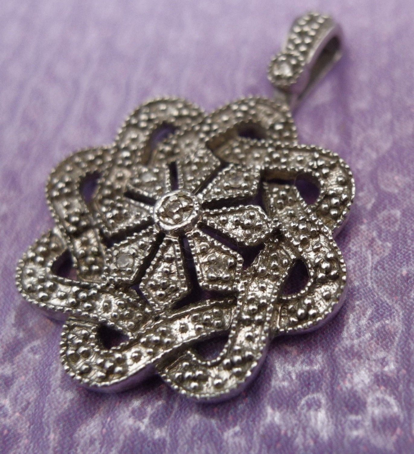 Fantastic Pendant Sterling 925 Silver w/ Approx 6 Diamonds Signed China PGD A