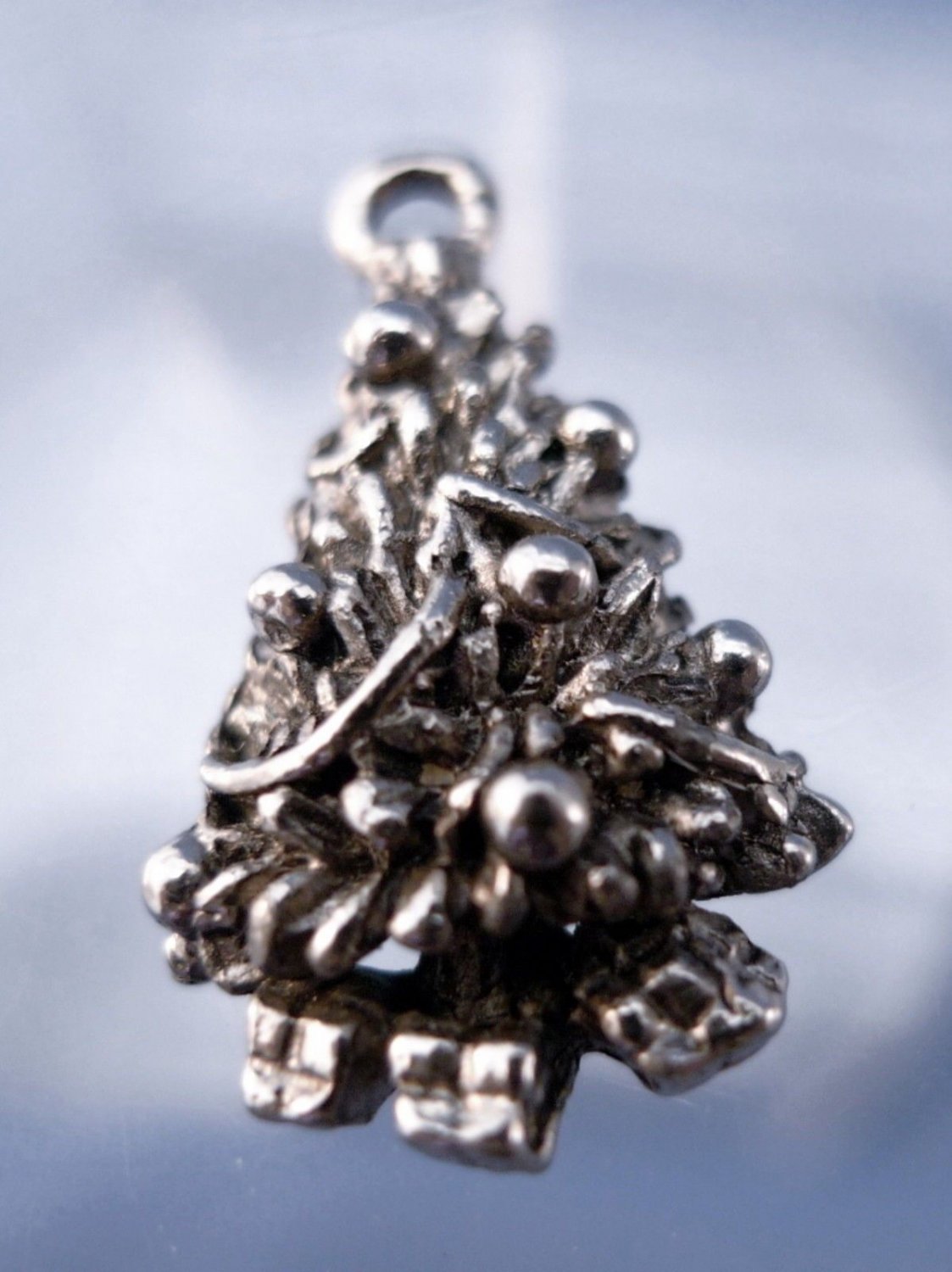 vintage CHARM: UNMARKED silver DECORATED CHRISTMAS TREE