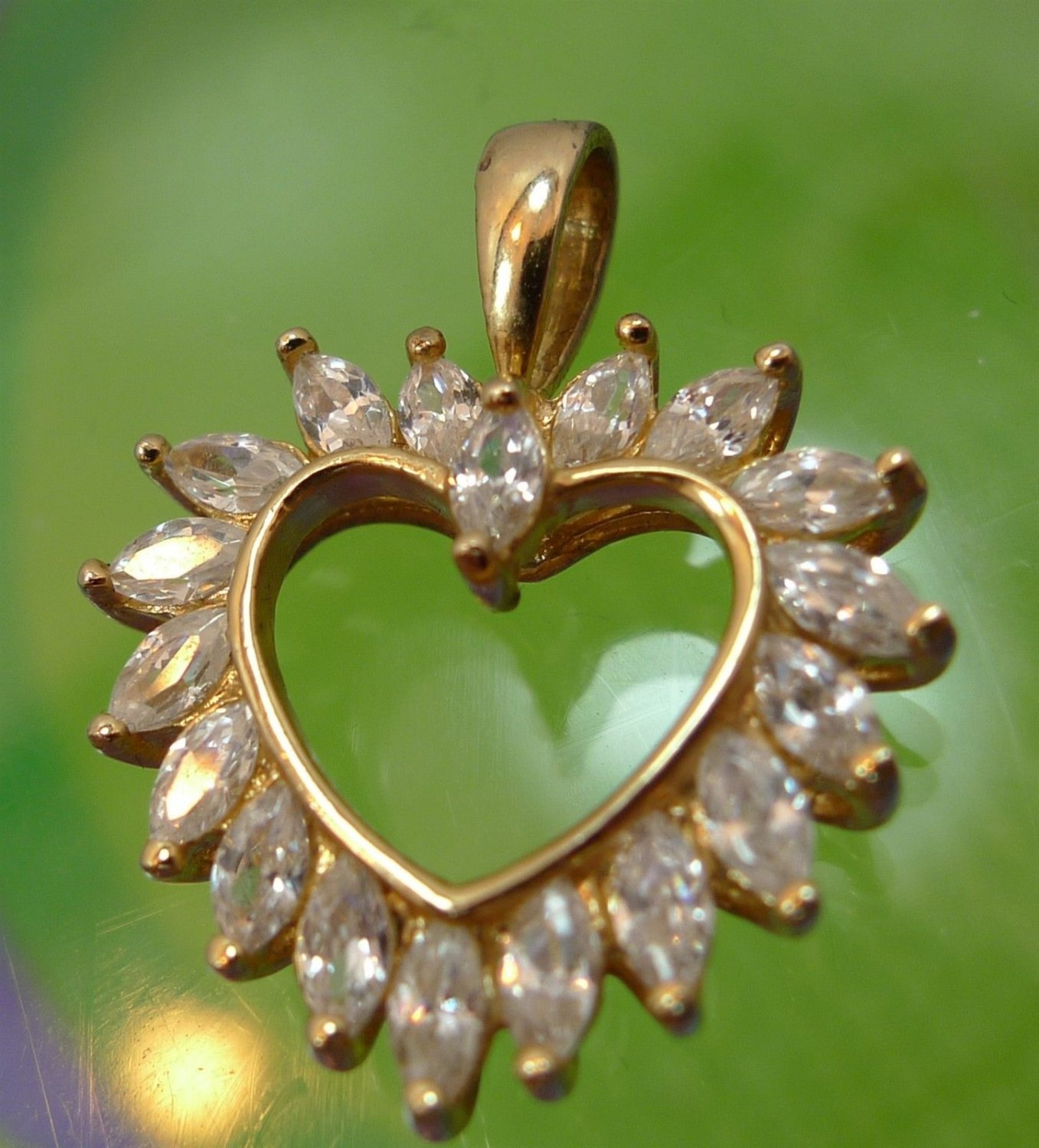 Vintage Gold Vermeil Over Sterling Heart Pendant Hallmarked 925 CZ