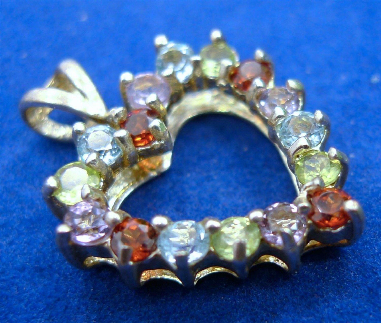 Heart Pendant: : Sterling 925 Silver Multi Colored Gemstones - Thailand