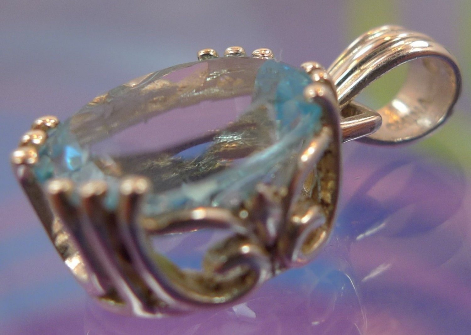 Vintage Sterling Blue Topaz Oval Gemstone Pendant Marked China - Great Bezel