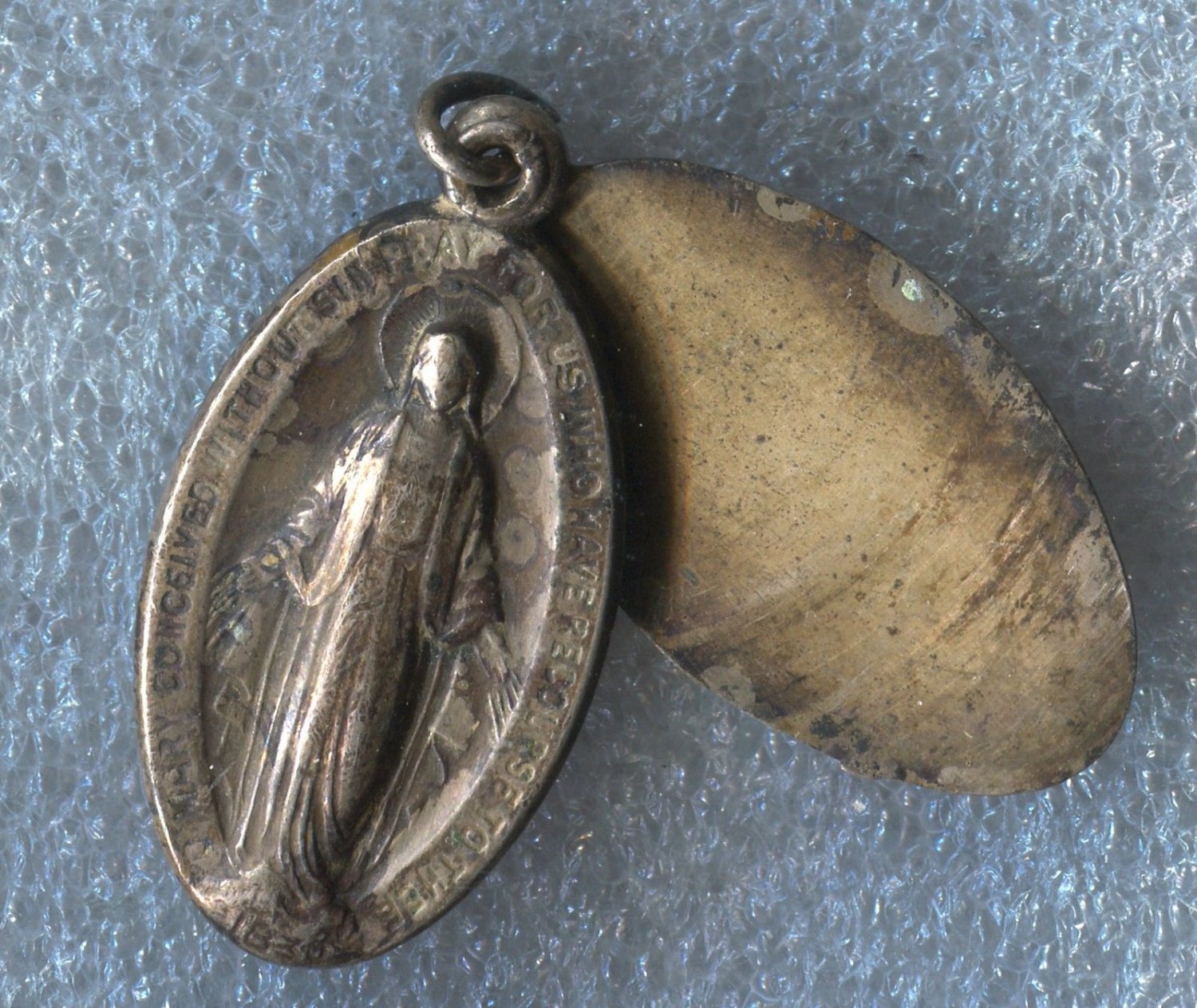 Vintage Sterling Miraculous Mary Slide Locket Medal Place For Monogram