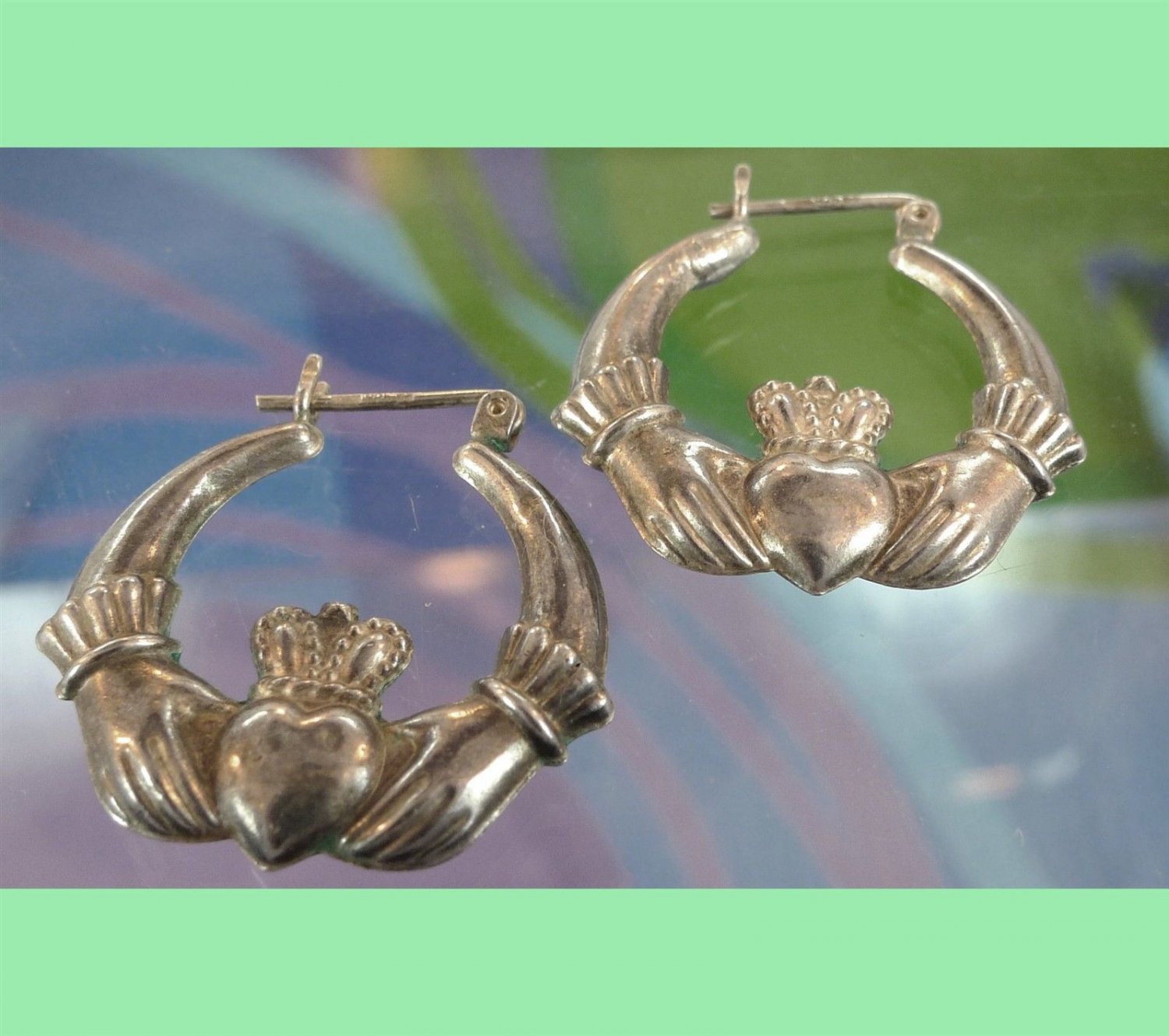 Vintage Claddagh Hoop Earrings : Irish Or British Hallmarked 925 W/ Anchor