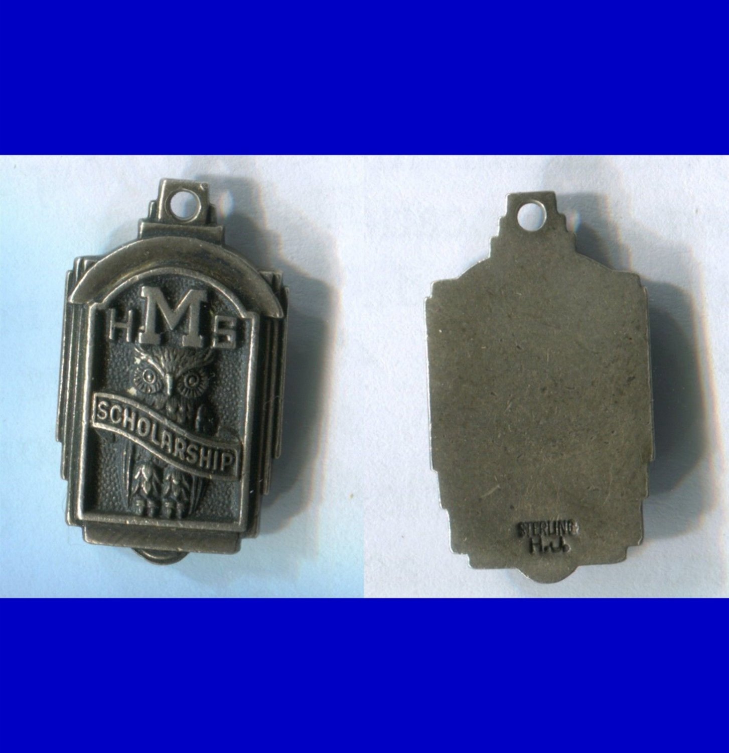 "M" HIGH SCHOOL SCHOLARSHIP CHARM : STERLING signed H.J.