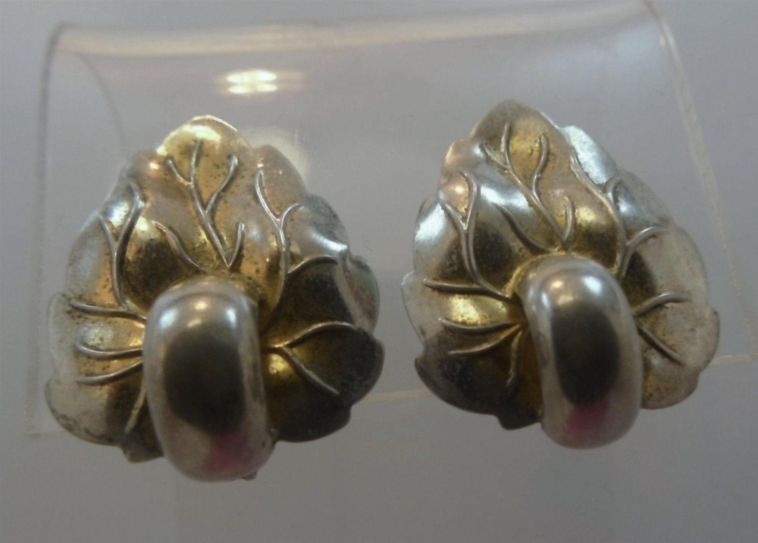 Vintage Earrings : Gold Washed Monet Sterling Silver Clip Leaf Leaves