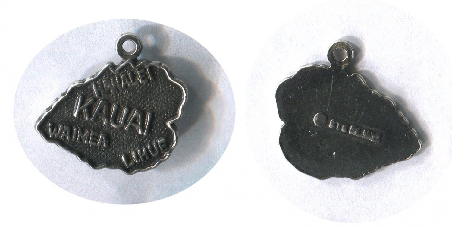 Vintage Sterling Map Travel Souvenir Charm : Kauai Hawaii