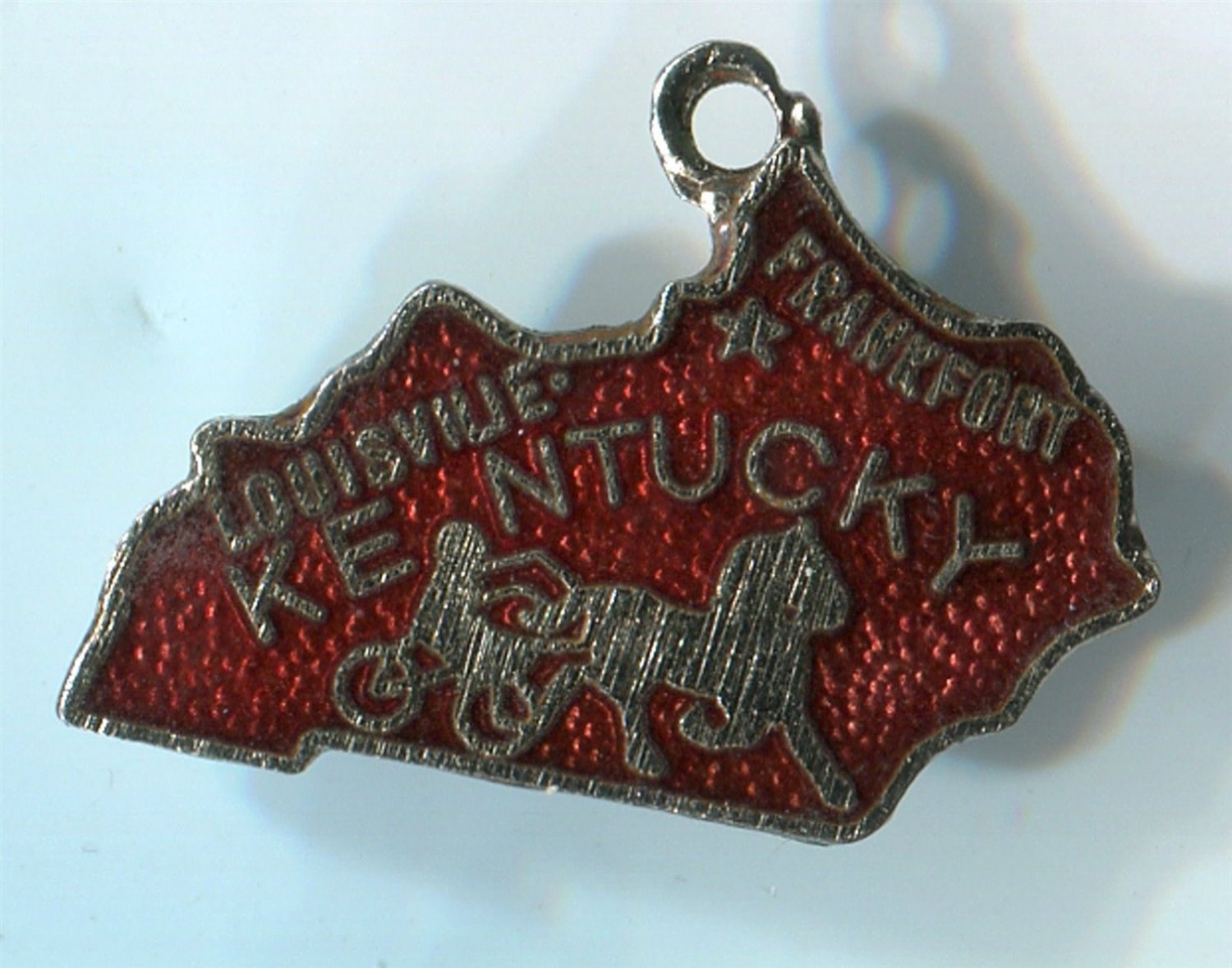 TRAVEL SOUVENIR CHARM : RED ENAMEL KENTUCKY MAP