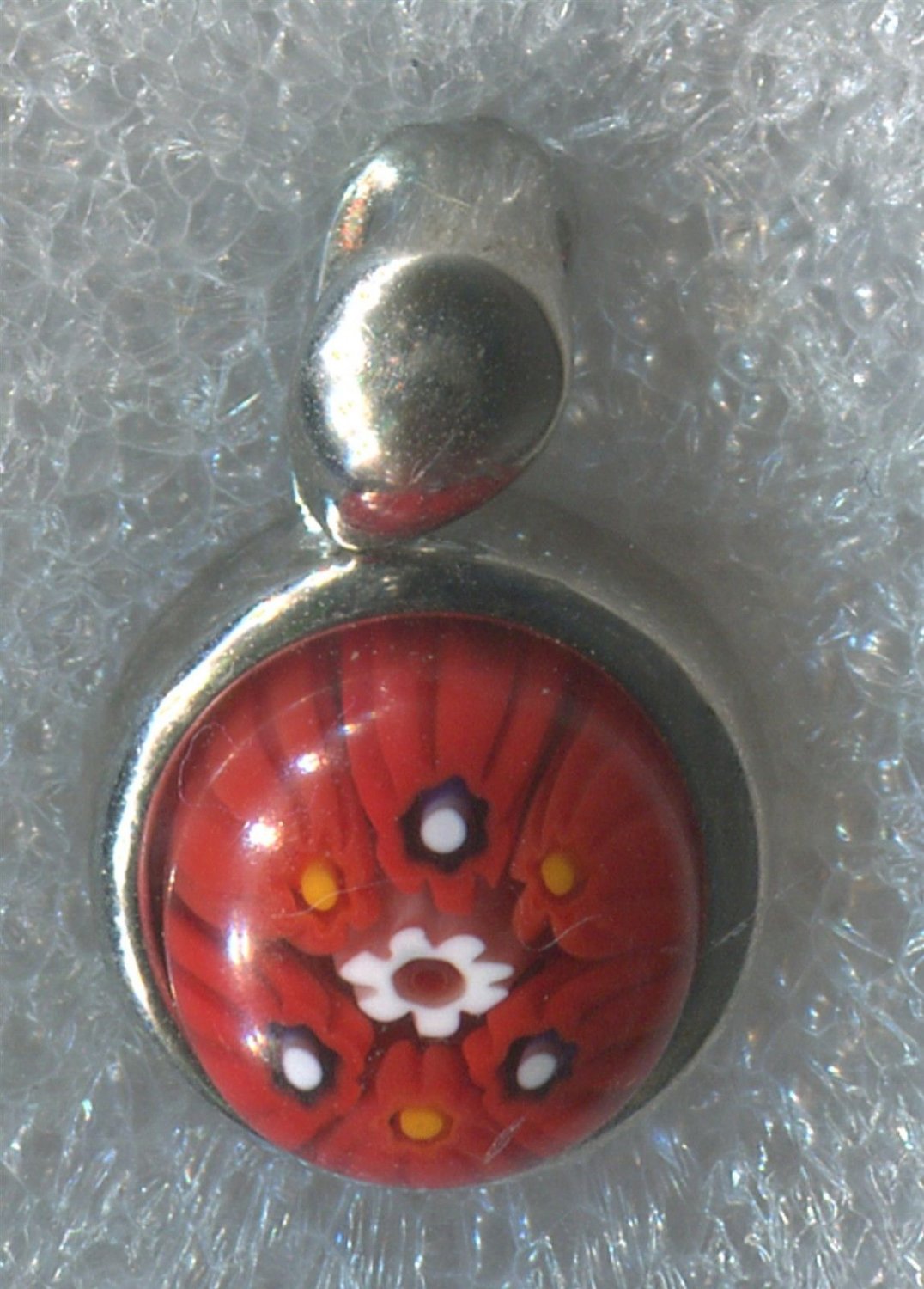 Red Alan K Millefiori Murano Glass Pendant Sterling 925 Silver 12mm - NWOT