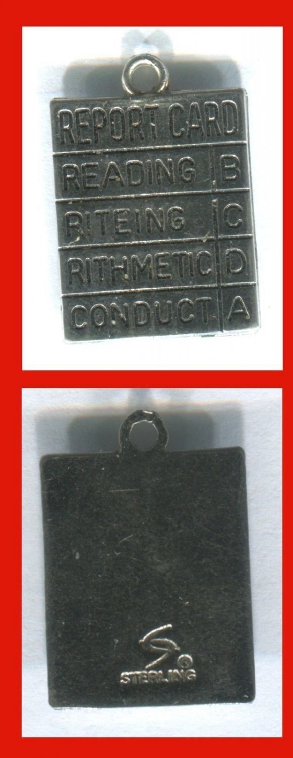 Vintage Spencer Sterling Silver Children's School Report Card Charm