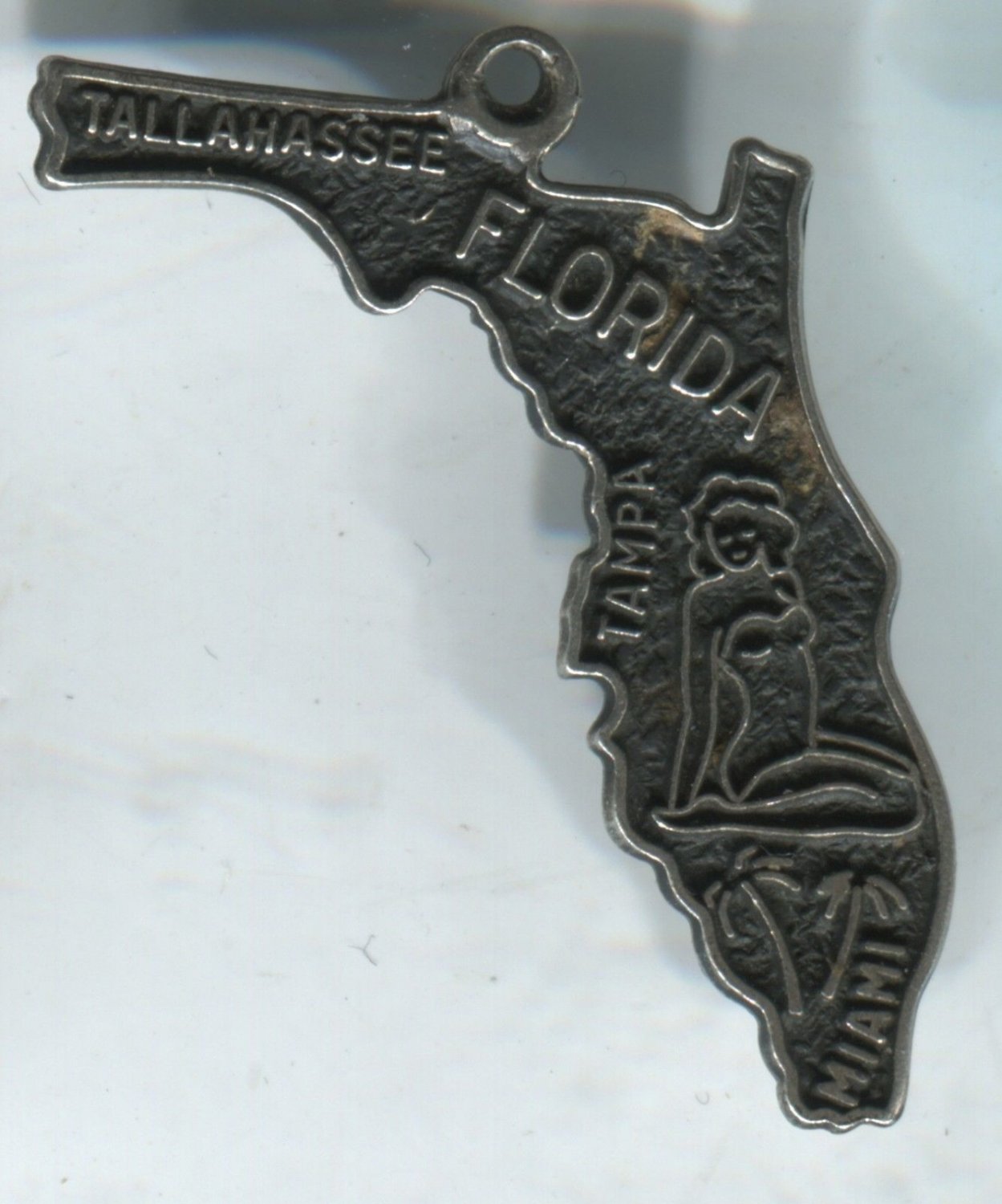 VINTAGE BEAU STERLING FLORIDA MAP SOUVENIR CHARM #4 BATHING SUIT LADY