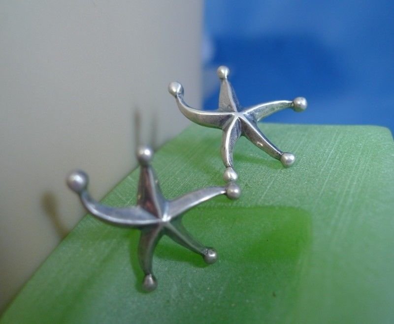 Vintage Post Earrings : Sterling Silver Whimsical Starfish Designer Signed "M"