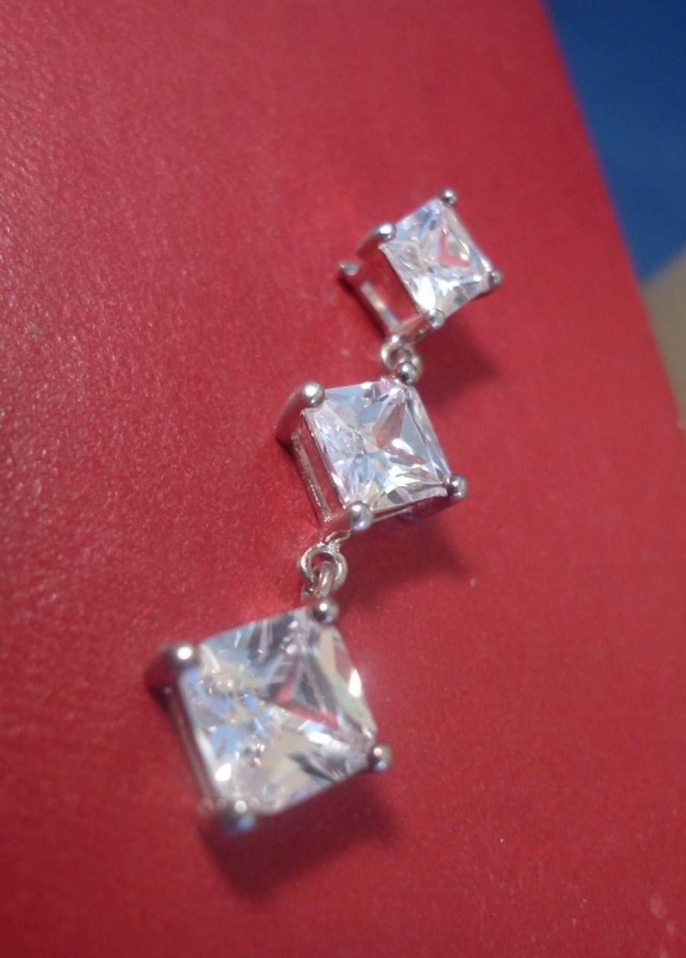 Vintage Pendant signed conjoined JC - 3 Graduating Rhinestone or CZz Sterling W/
