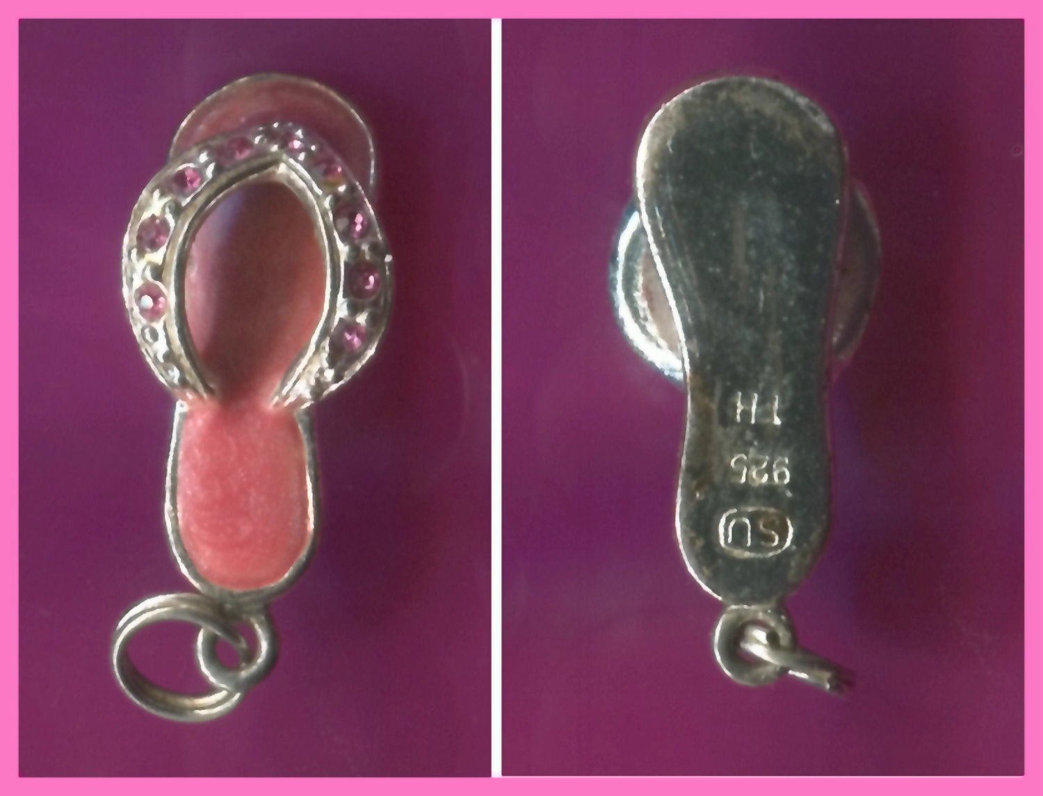 Sterling & Gems & Pink Enamel FLIP FLOP SANDAL CHARM #09