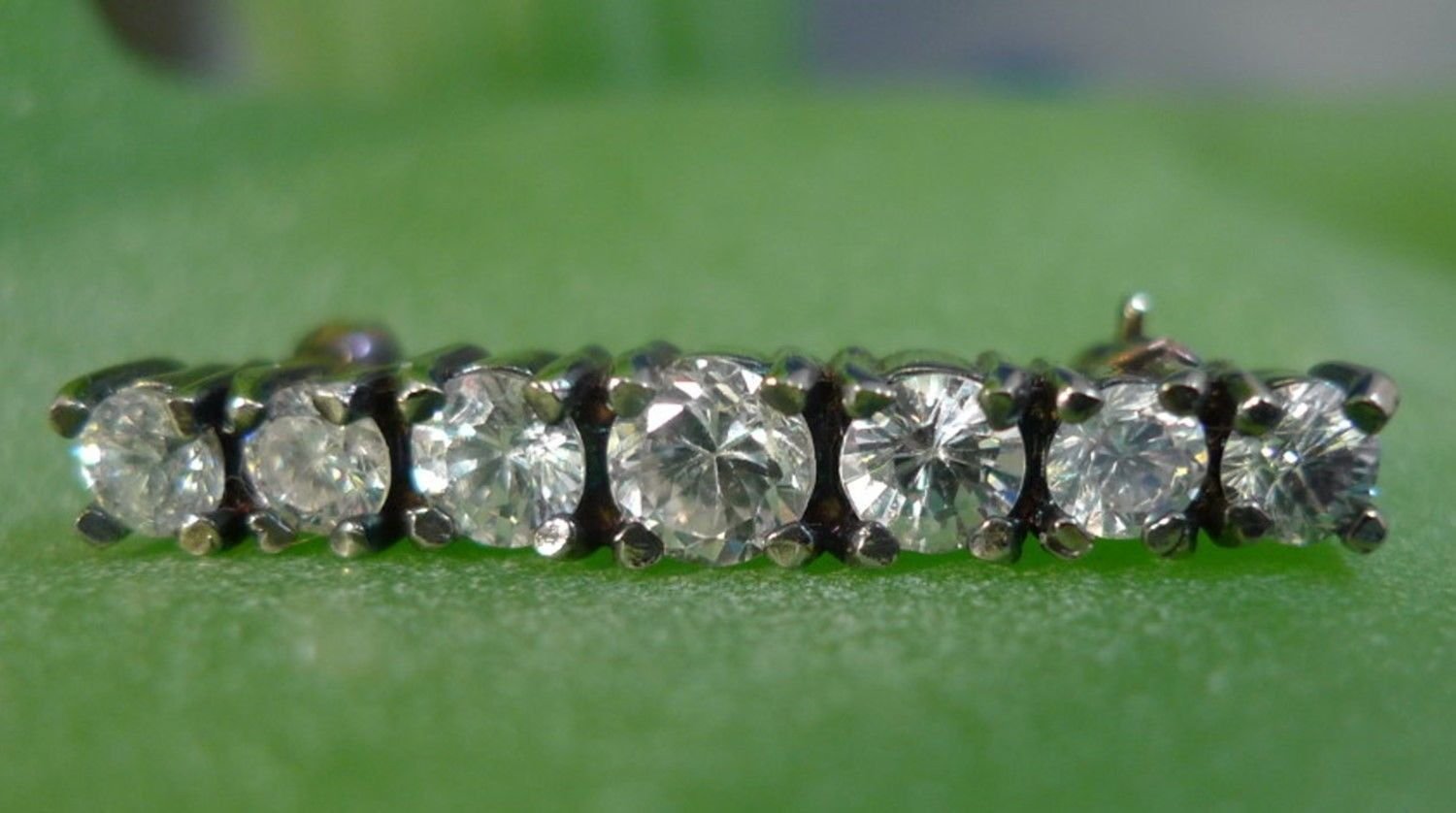Vintage Rhinestone Bar Brooch Sterling 925 silver 7 Rhinestone Bar signed H