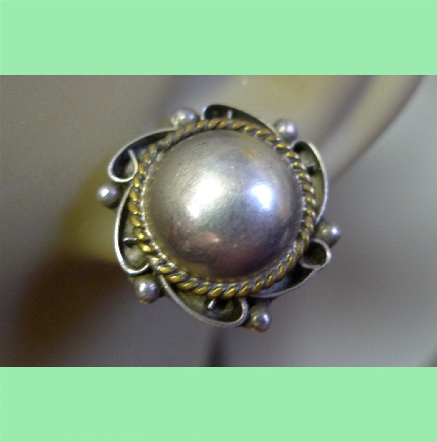 Vintage Post Earrings : Taxco Mexico Sterling Silver w/ Brass Rope Accent