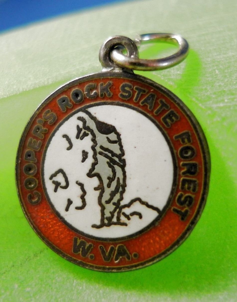 TRAVEL SOUVENIR CHARM: sterling 925 silver ENAMEL Coopers Rock State Forest