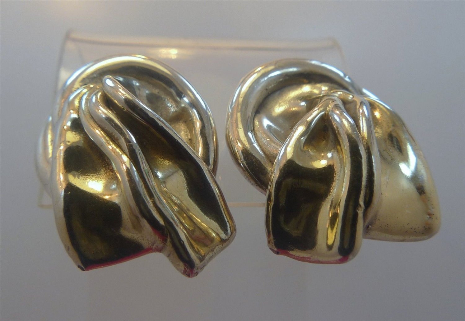 Clip Earrings : Vintage Puffy Forgotten Hot Wax Mold Sterling Clips - Signed