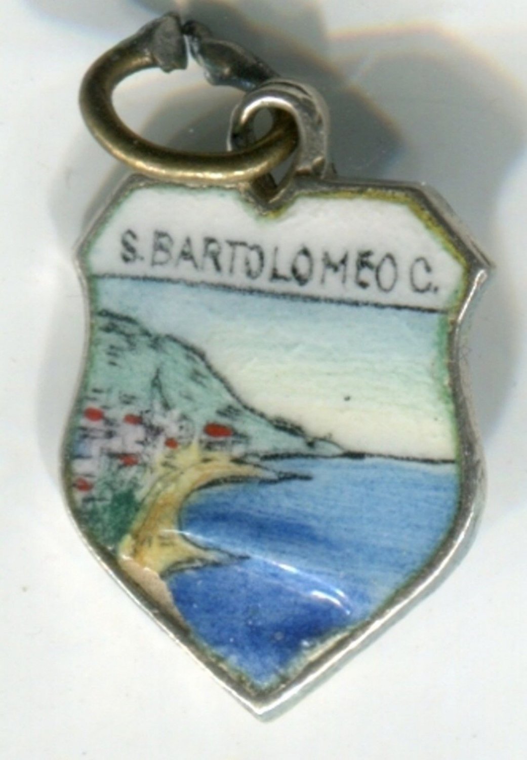 S BARTOLOMEO C Enamel & 800 Silver Travel Shield Souvenir Charm