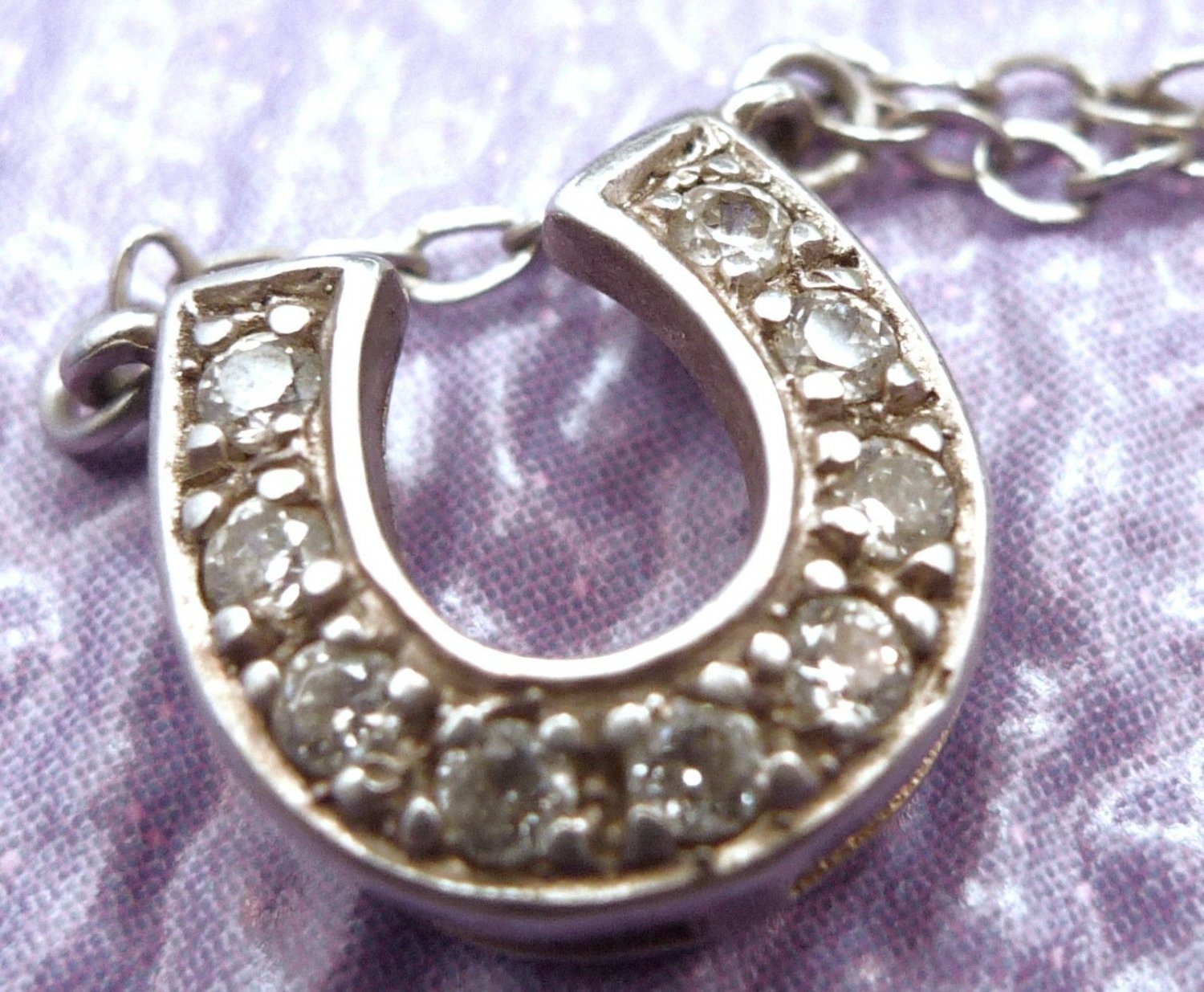 CZ Horseshoe Pendant : Sterling R China : Cubic Zirconia Horse Shoe 16" Chain