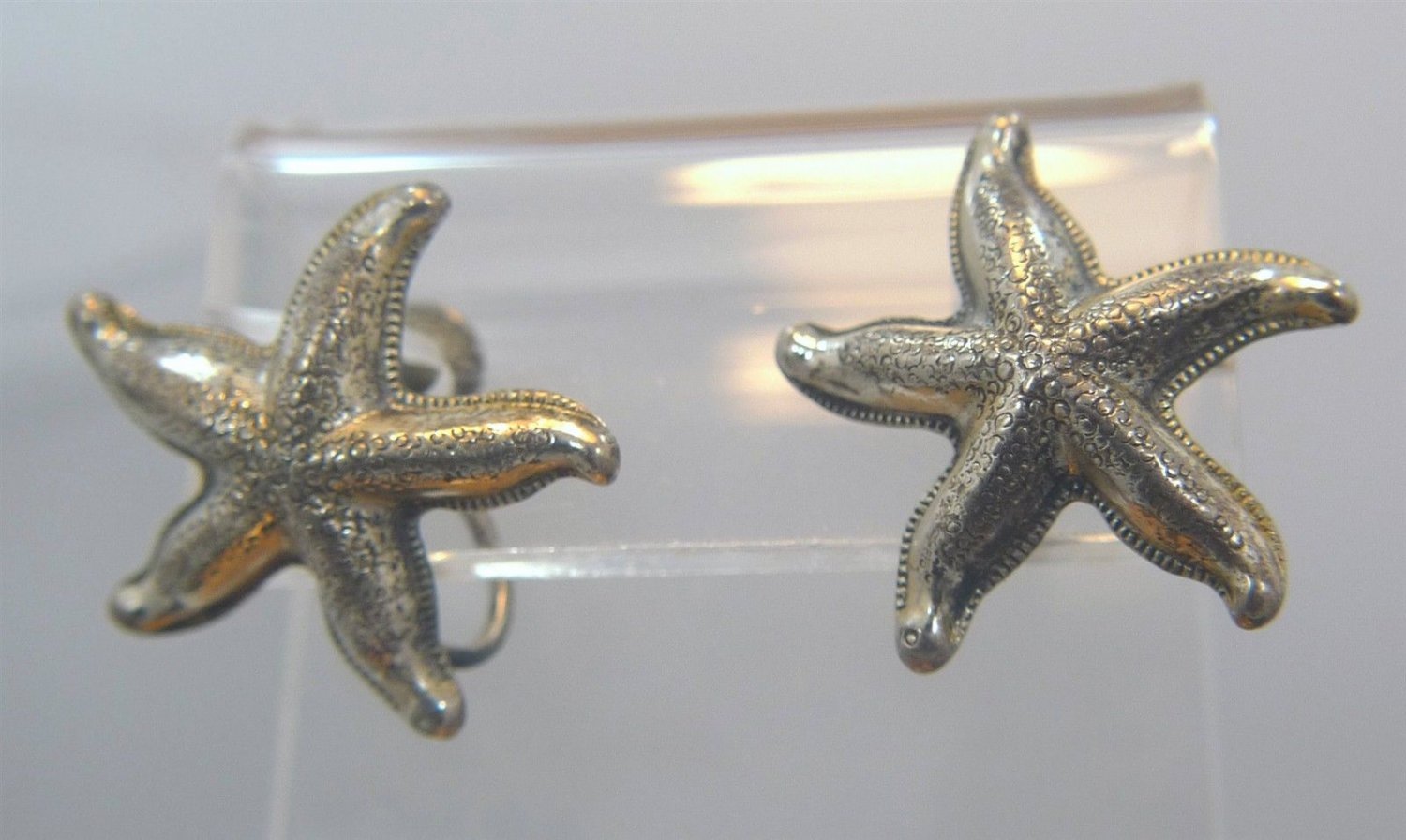vintage SCREW BACK EARRINGS : BEAU B STERLING SILVER 22mm STARFISH STAR FISH