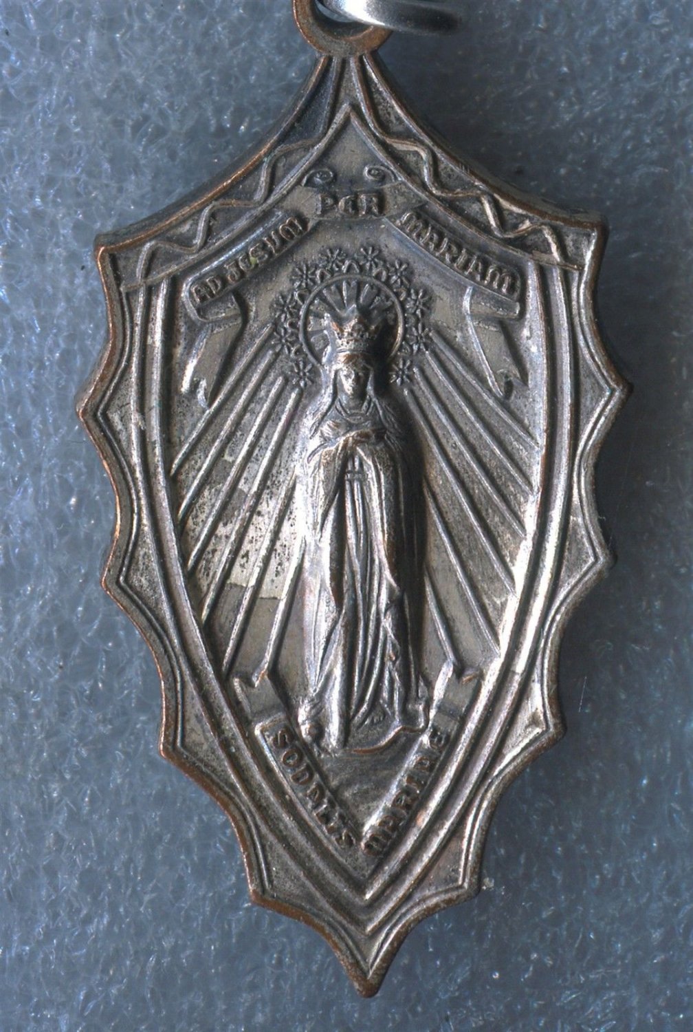 Vintage Catholic Religious Holy Medal Ad Jesum Per Mariam Sodalis Aspirans