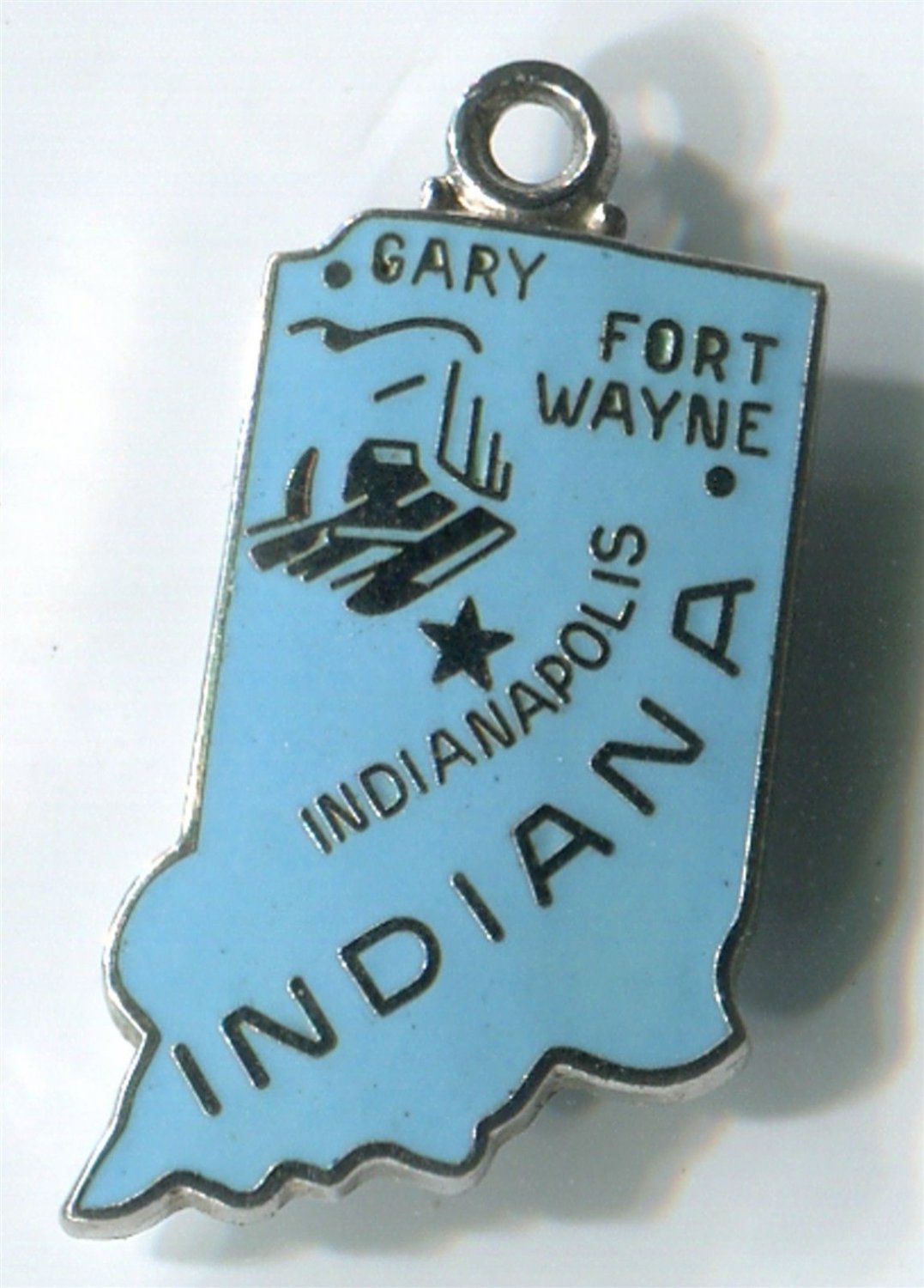 INDIANA HOOSIER STATE : Enamel & Sterling Silver Travel Souvenir Map Charm